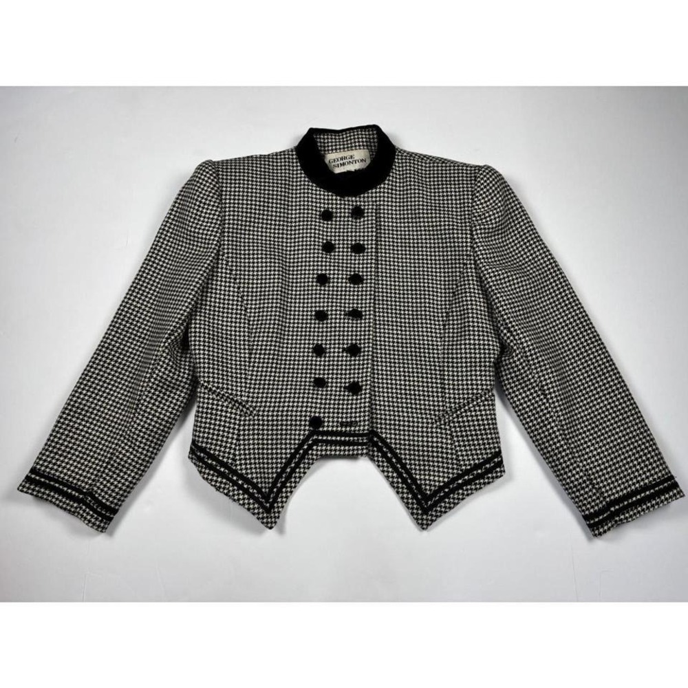 Vintage George Simonton Houndstooth Blazer 8 Double‎ Breasted Dk Academia Jacket